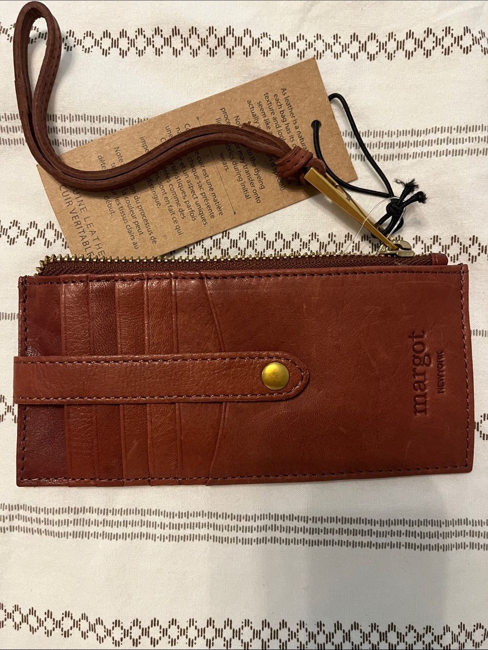 margot Leather Wristlet Card Holder in Rich Brown with Gold Hardware - Picture 2 of 6